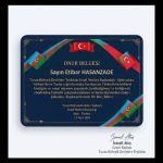 Etibar Həsənzadə Onur Belgesi ilə mükafatlandırıldı