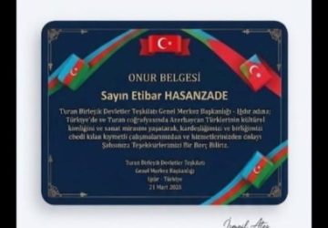 Etibar Həsənzadə Onur Belgesi ilə mükafatlandırıldı